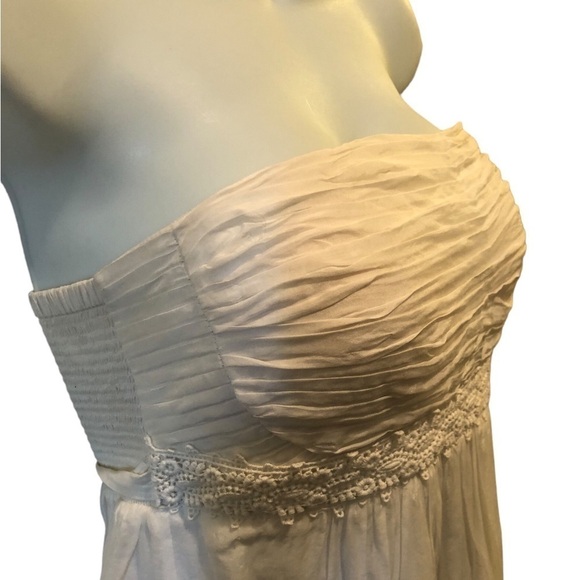 Boutique Strapless Boho SILK Blend Wedding Dress Smocked Tiered Ruffle Skirt M - Picture 4 of 9